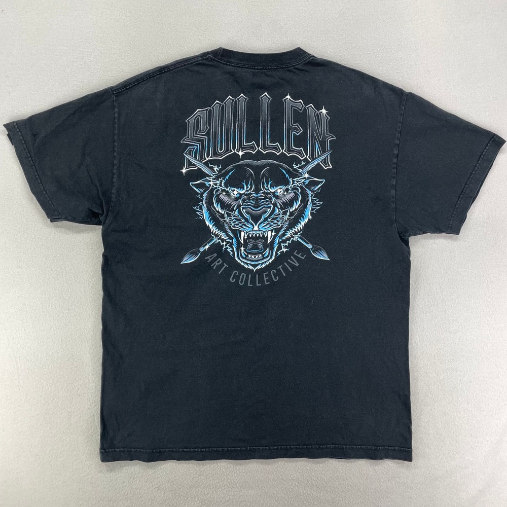 Sullen Art Co T-Shirt Mens XL Black Tiger Graphic Tee Y2K Biker Streetwear‎